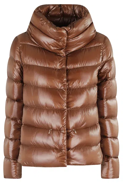 Herno Funnel Neck Quilted Padded Jacket In Brown