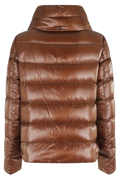 Herno Funnel Neck Quilted Padded Jacket In Brown