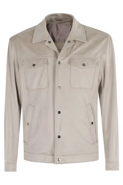 Herno Suede Jacket With Classic Collar In Neutral