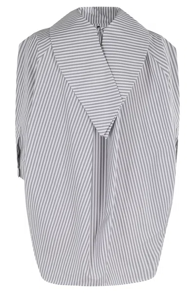 Marni Striped Top With Embroidered Detail And Wide Collar In Blue