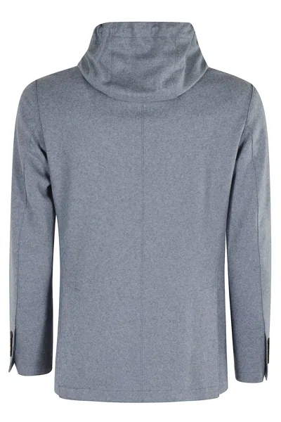 Eleventy Single-breasted Jacket With Drawstring Hood In Blue