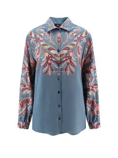 Etro Women Paisley Print Silk Shirt In Blue