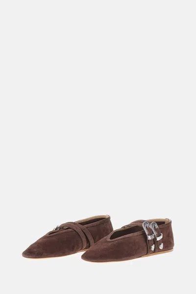 Le Monde Beryl Claudia Suede Western-buckle Ballerina Flats In Brown