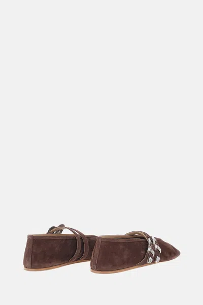Le Monde Beryl Claudia Suede Western-buckle Ballerina Flats In Brown