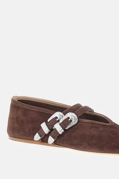 Le Monde Beryl Claudia Suede Western-buckle Ballerina Flats In Brown