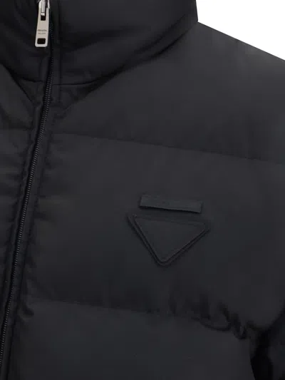 Prada Quilted Nylon Jacket Zip Pockets In Black