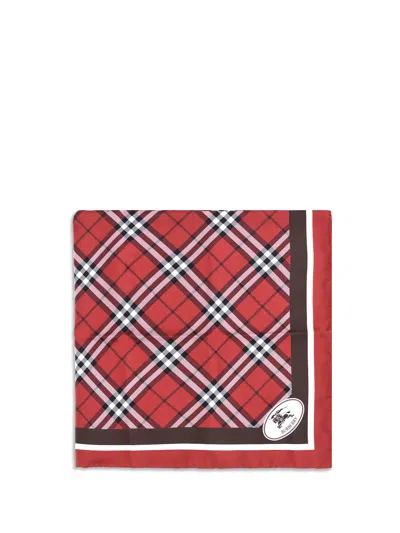Burberry Medium Check Ekd Stamp Square Silk Twill Scarf