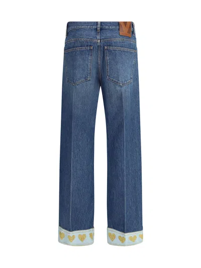 Valentino Heart Court Straight Jeans With Embroidered Hem