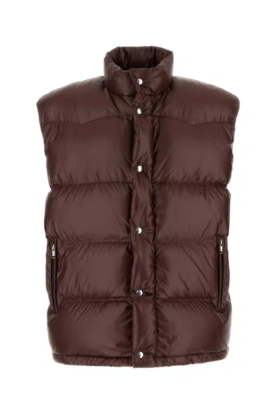 Prada Chocolate Re-nylon Sleeveless Down Jacket In Burgundy