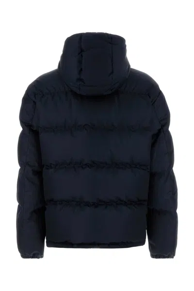 Prada Hooded Quilted Down Jacket With Side Pockets In Blue