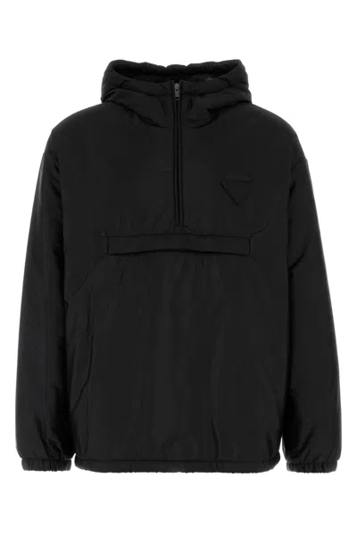 Prada Nylon Padded Jacket Elastic Cuffs In Black