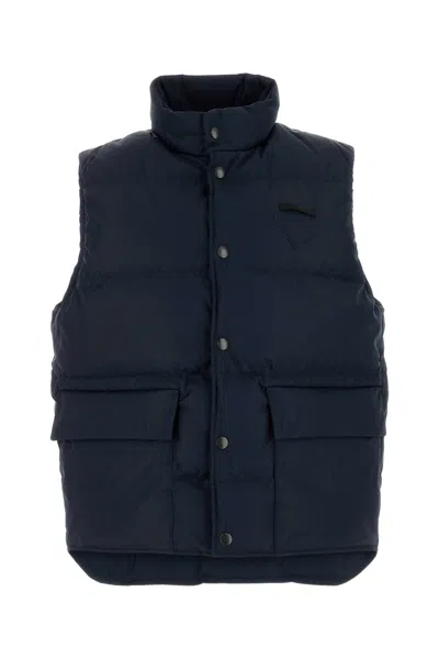 Prada Re-nylon Sleeveless Down Jacket In Blue
