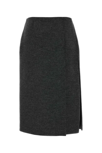 Prada Wool Skirt With Back Seam Detail In Gray