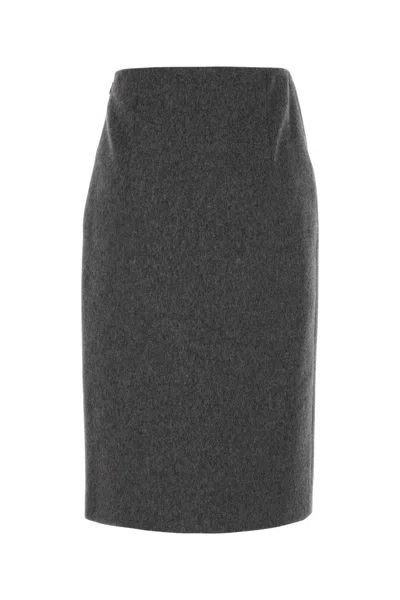 Prada Wool Skirt With Back Seam Detail In Gray