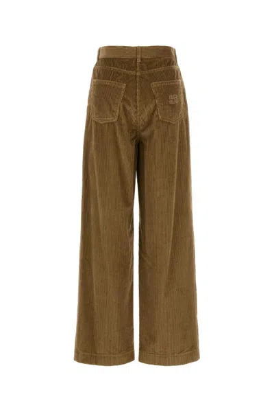 Miu Miu Wide Leg Corduroy Trousers With Belt Loops In Brown