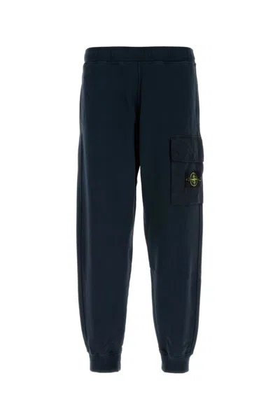Stone Island Cotton Cargo Joggers Elastic Waistband In Blue