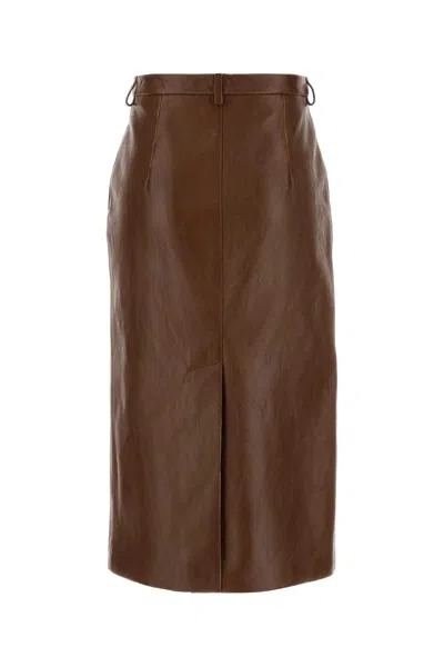 Prada Leather Skirt With Back Slit And Belt Loops In Brown