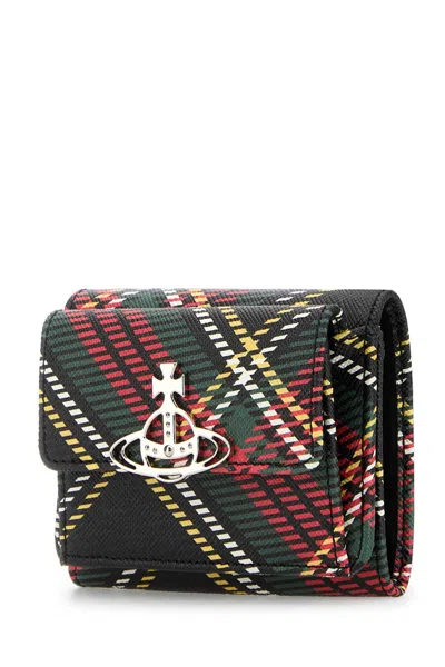 Vivienne Westwood Leather Wallet With Printed Design And Flap In Green