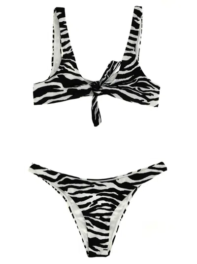 Attico Blackwhite Zebra-print Bikini In Black