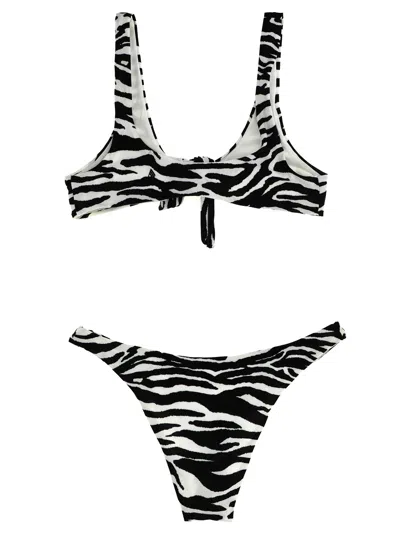 Attico Blackwhite Zebra-print Bikini In Black
