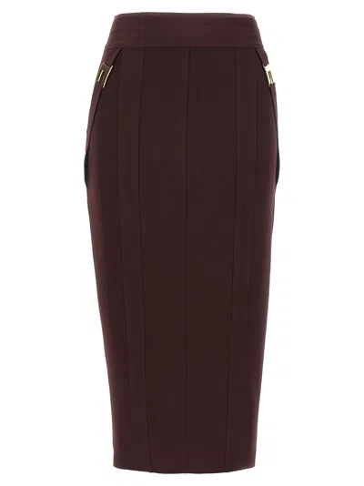 Elisabetta Franchi Corsetry-inspired Midi Skirt With Zigzag Stitching In Brown