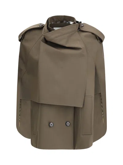Burberry Cotton Cape With Traditional Check Lining In Brown