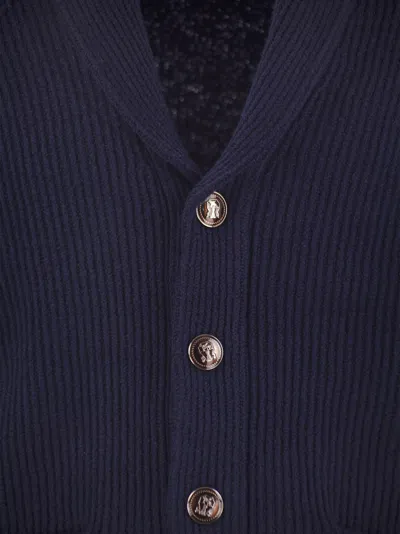 Brunello Cucinelli Sciallato Cotton Knit Cardigan In Blue