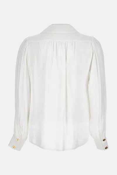 Elisabetta Franchi Pleated Shoulder Long Sleeve Shirt With Gold Hardware In White