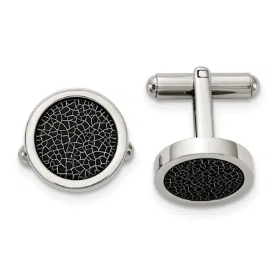 Diamond2deal Stainless Steel Polished With Black Stoving Varnish Circle Cufflinks