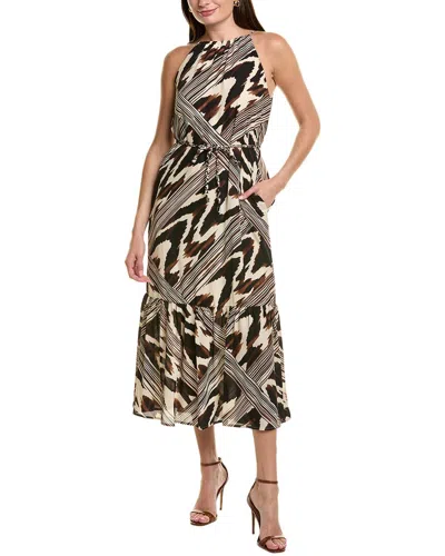 Anne Klein Halter Tiered Patio Midi Dress In Brown