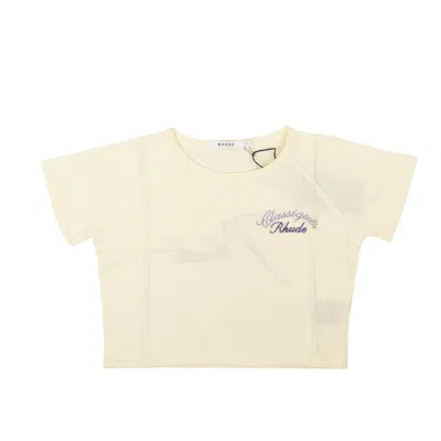 Rhude Cream And Lilac Cotton Logo Short Sleeve T-shirt In Nude