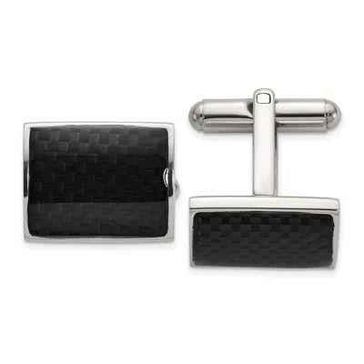 Diamond2deal Stainless Steel Polished With Black Carbon Fiber Inlay Cuff Links