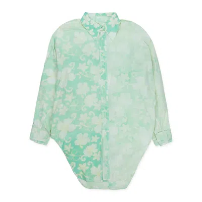 Edward Cuming Blue/white Printed And Bleached Floral Blouse