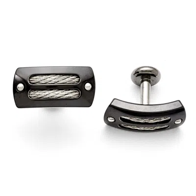 Diamond2deal Titanium Sterling Silver Black Ti Polished Cable Inlay Cuff Links
