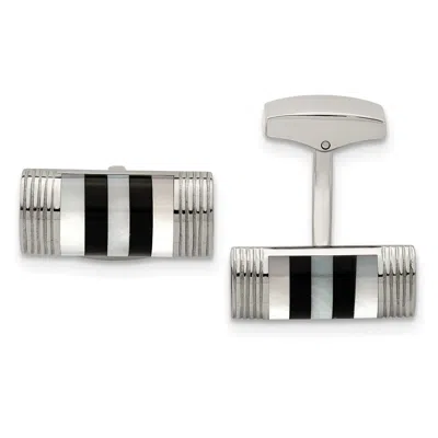 Diamond2deal Stainless Steel Polished Mother Of Pearl And Onyx Cufflinks