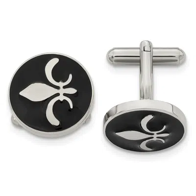 Diamond2deal Stainless Steel Polished Enameled With Fleur De Lis Circle Cufflinks