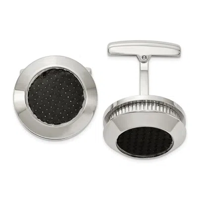 Diamond2deal Stainless Steel Polished And Textured Black Carbon Fiber Inlay Cufflinks