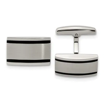 Diamond2deal Stainless Steel Brushed And Polished Black Rubber Rectangle Cufflinks