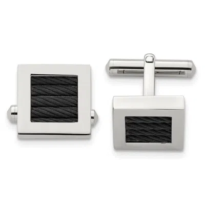 Diamond2deal Stainless Steel Polished Black Ip-plated Wire Square Cufflinks