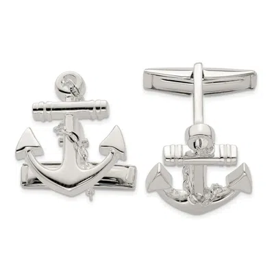 Diamond2deal Sterling Silver Anchor With Dangle Rope Cufflinks
