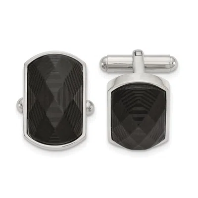 Diamond2deal Stainless Steel Polished Solid Black Carbon Fiber Inlay Cufflinks