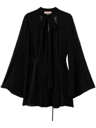 Twinset Twin-set Pussy-bow Collar Dress With Tied Waist In Black