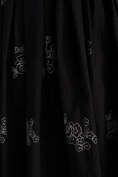 Erdem Floral-embroidered Seersucker Midi Skirt In Black