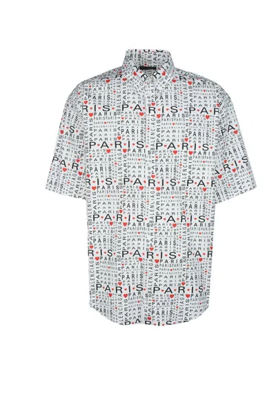 Balenciaga Printed Short Sleeve Shirt With Button-down Collar In Gray