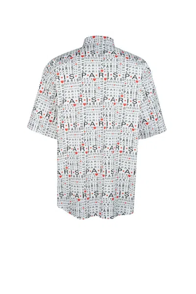 Balenciaga Printed Short Sleeve Shirt With Button-down Collar In Gray