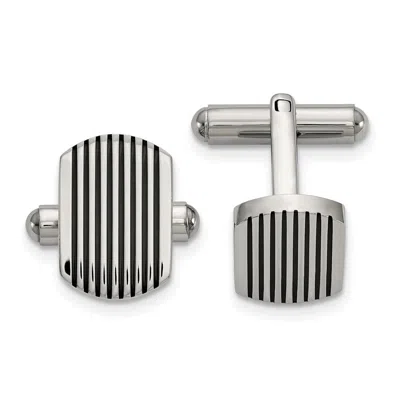 Diamond2deal Stainless Steel Polished Black Ip-plated Striped Cufflinks