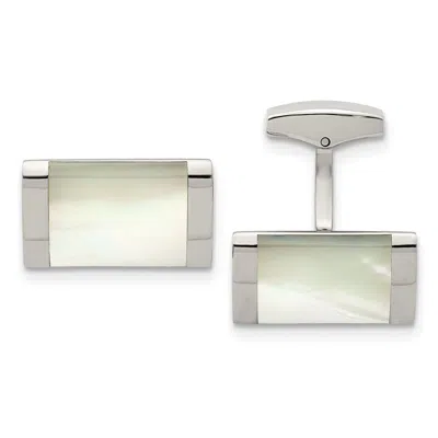 Diamond2deal Stainless Steel Polished Mother Of Pearl Rectangle Cufflinks