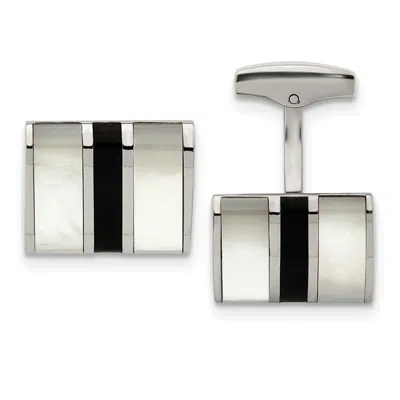 Diamond2deal Stainless Steel Polished Mother Of Pearl And Black Onyx Cufflinks