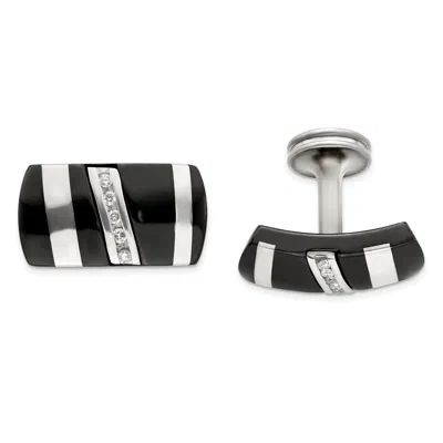 Diamond2deal Black Ti & Sterling Silver .19 Ctw Diamond Cufflinks
