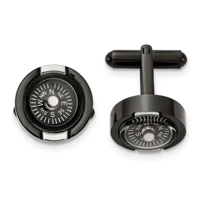 Diamond2deal Stainless Steel Polished Black Ip-plated Functional Compass Cufflinks